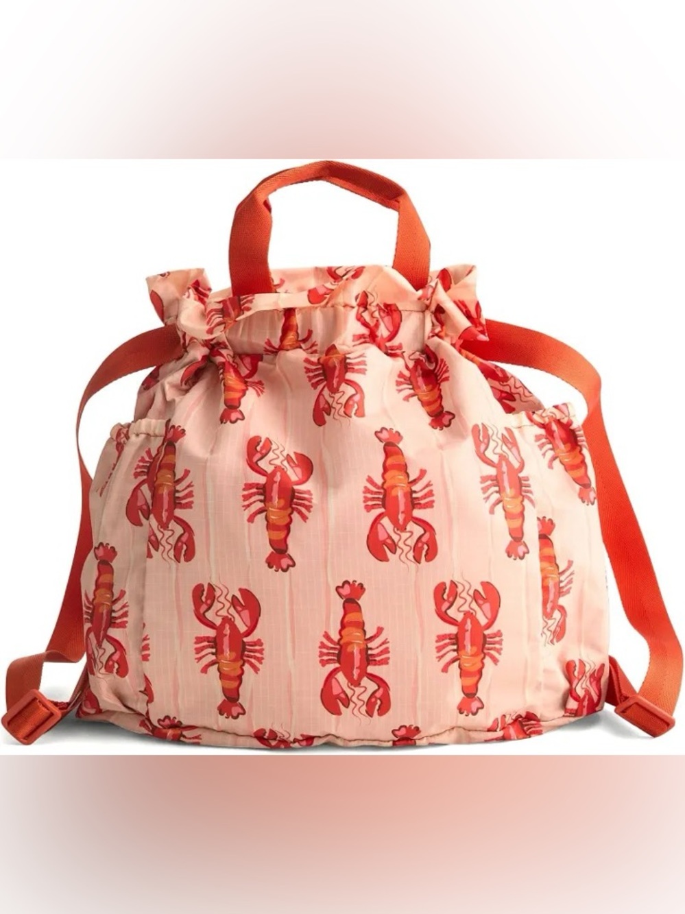 Vera Bradley Pink Lobster Drawstring Backpack Tote in Lobster Clause Pattern
